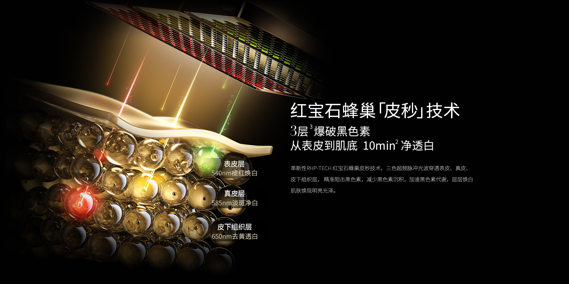 蜂巢「皮秒」分層爆破黑色素，從表皮到肌底，10min凈透白